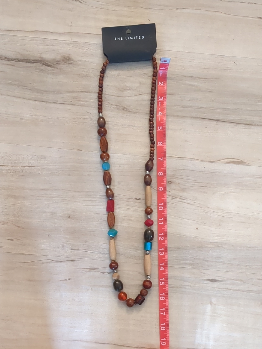 The Limited Brown Wooden Bead Necklace with Turquoise & Red Accents